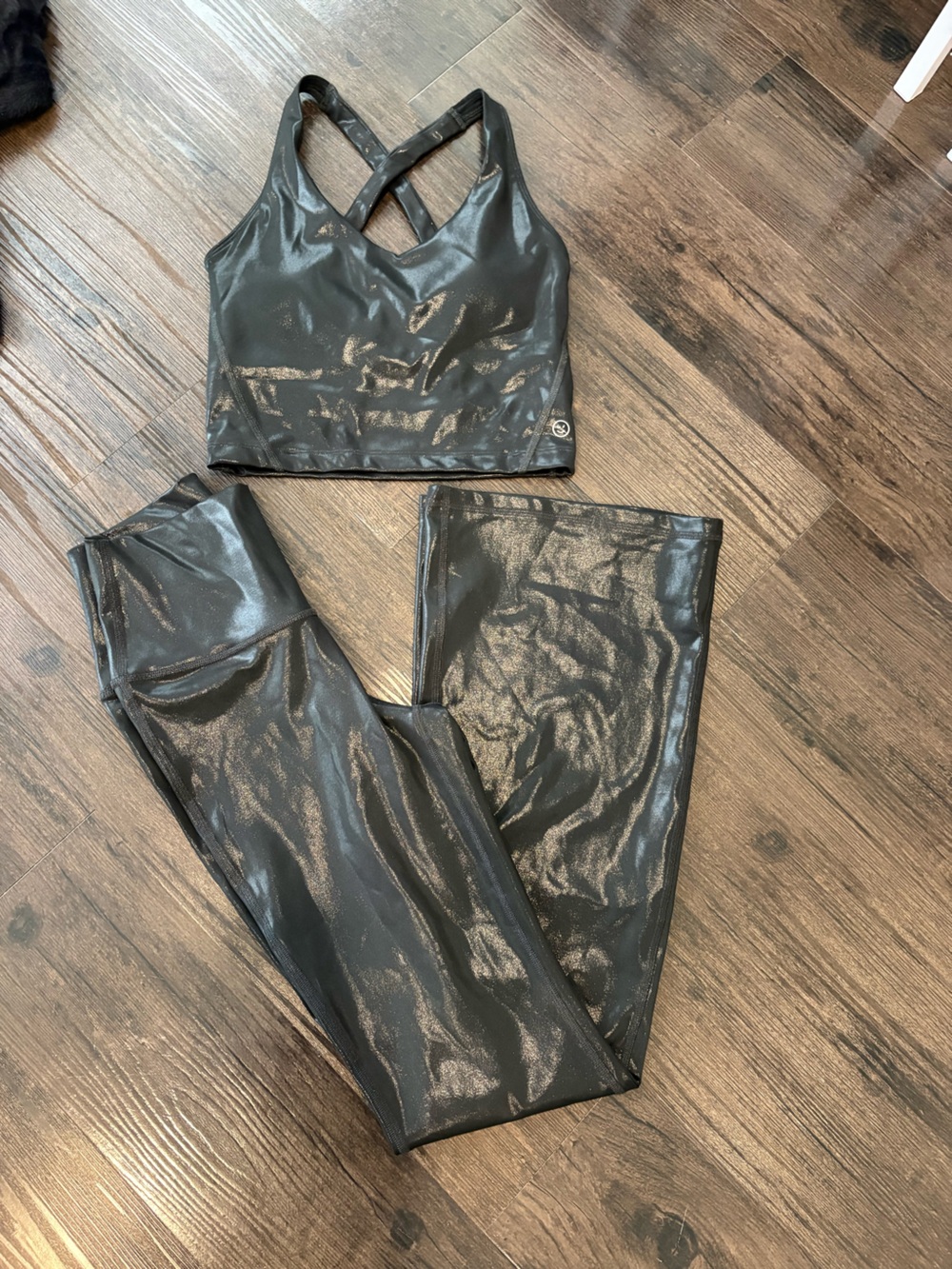 Gilly Hicks Shiny Black Leggings & Sports Bra Set